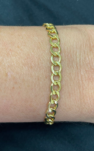 14K Yellow Gold Bracelet Lite Curb Chain with Lobster Lock, 6.2mm Wide, Real Gold Bracelet, Unisex, Women