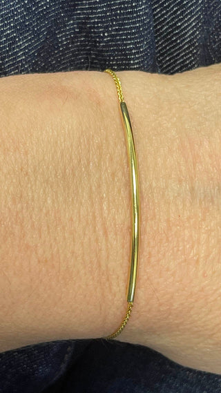 14K White Gold 9.25" Polished Curved Bar Friendship Bracelet