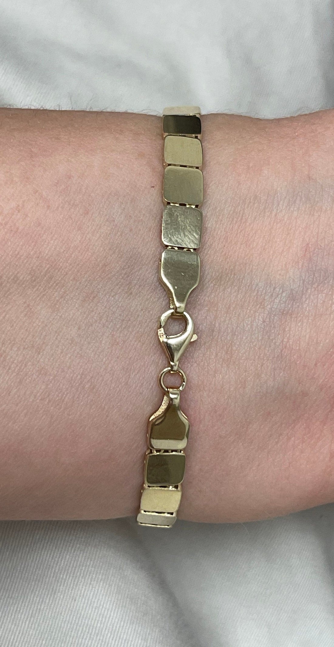 14K Yellow Gold 7" Cube Link Bracelet with Lobster Clasp, 6mm Wide, Square Link Chain, Real Gold Bracelet, Women