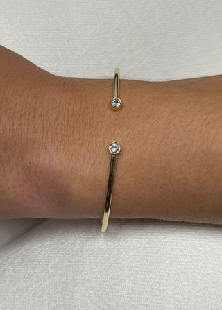 14K Yellow Gold 3mm Blue Topaz Open Cuff Bangle Bracelet, Gemstone Jewelry, Real Gold Bangle, Women