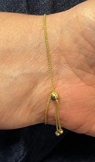 14K Yellow Gold 9.25 Inch Adjustable Paw Print Friendship Bolo Bracelet , 1.1mm Wide