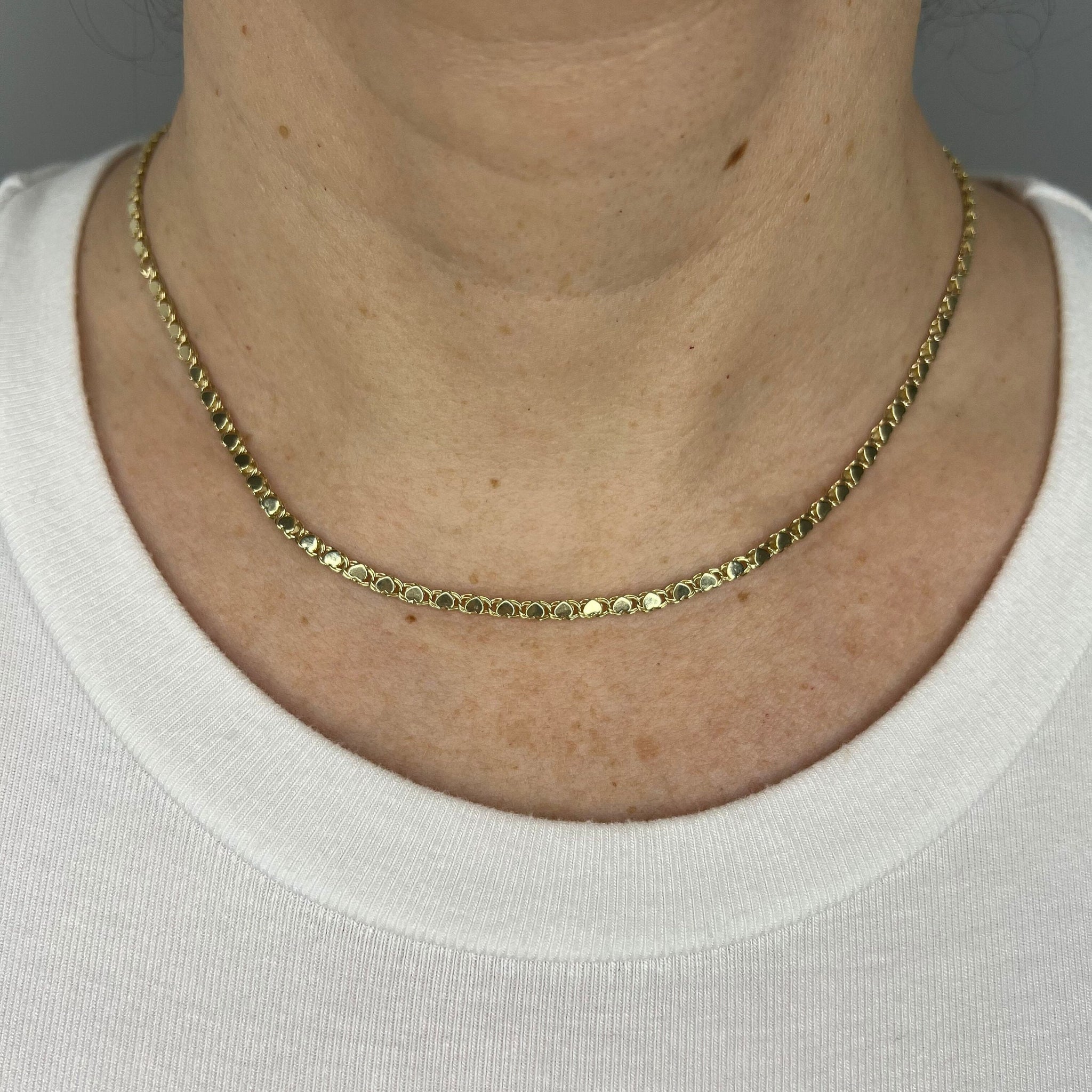 Solid 14K Yellow Gold 3mm Heart Link Necklace, 16" 18" Real Gold Chain, White Gold, Heart Necklace, Women