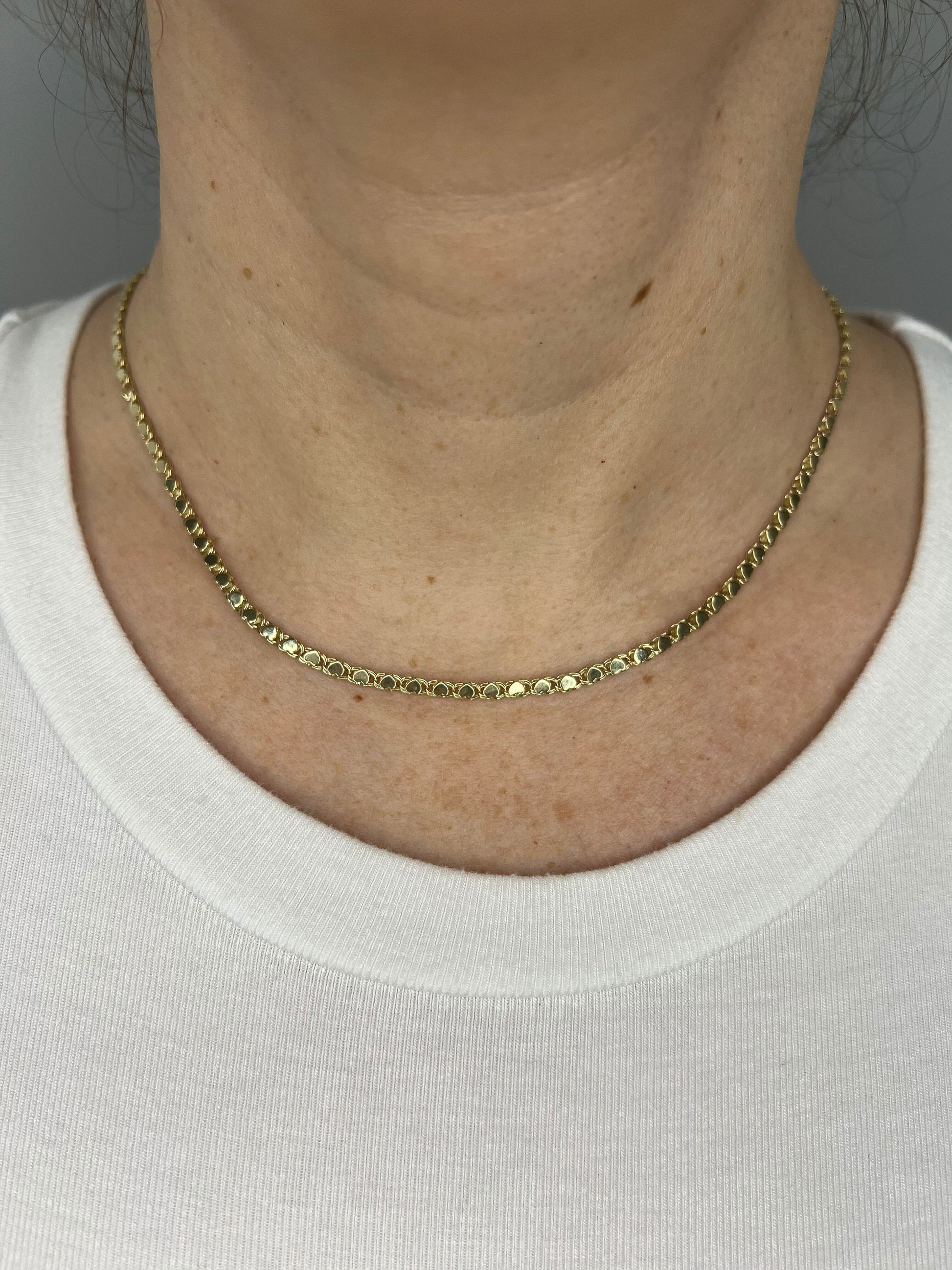 Solid 14K Yellow Gold 3mm Heart Link Necklace, 16" 18" Real Gold Chain, White Gold, Heart Necklace, Women