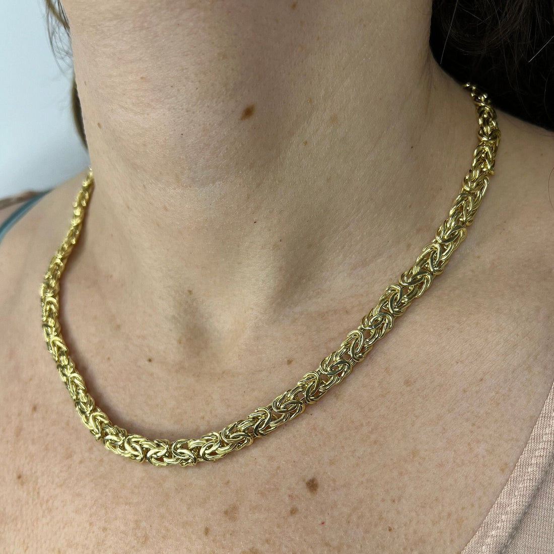 14K Yellow Gold 6mm 7.2mm 9mm Byzantine Necklace, 18"20", Byzantine Chain, Real Gold Necklace, Women