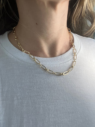 14K Yellow Gold 5.6mm Paperclip Ring Connecting Links Necklace, 18" Real Gold Chain, Round Links Paperclip Necklace, Round Paperclip, Women