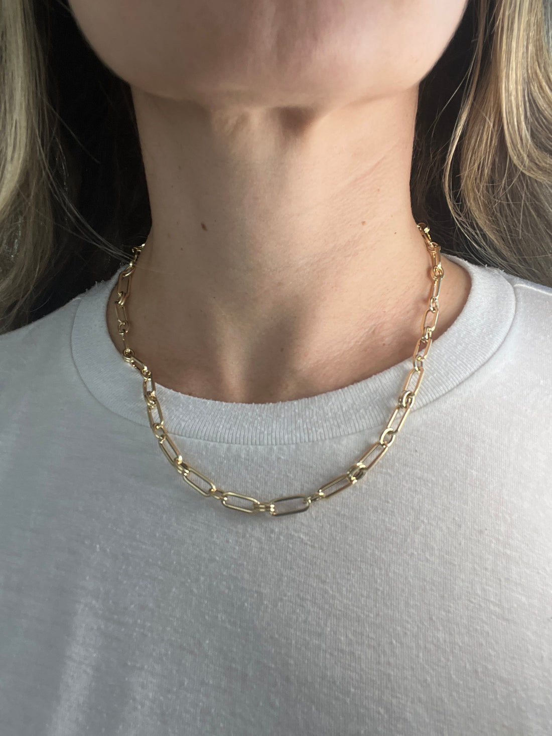 14K Yellow Gold 5.6mm Paperclip Ring Connecting Links Necklace, 18" Real Gold Chain, Round Links Paperclip Necklace, Round Paperclip, Women