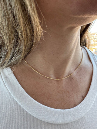 14K Gold 1.1mm Sparkle Rope Chain with Lobster Lock, 16" 18" 20" Real Gold Necklace, Yellow Gold, White Gold, Women