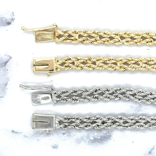 Solid 14K Gold 4.8mm Two Row Rope Chain Bracelet with Box Lock, 7" 8" Real Gold Bracelet, Yellow Gold, White Gold, Women, Unisex