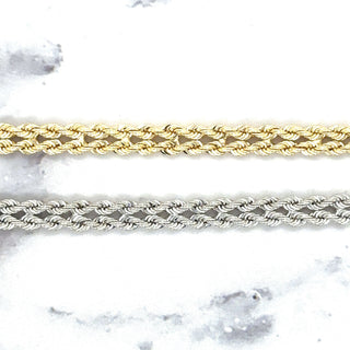 Solid 14K Gold 4.8mm Two Row Rope Chain Bracelet with Box Lock, 7" 8" Real Gold Bracelet, Yellow Gold, White Gold, Women, Unisex