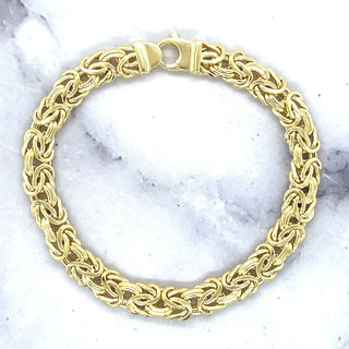 14K Yellow Gold 7.25" 8" Byzantine Bracelet, 6mm 7.2mm 9mm Wide, Textured Bracelet, Real Gold Bracelet, Women Jewelry