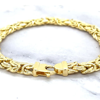 14K Yellow Gold 7.25" 8" Byzantine Bracelet, 6mm 7.2mm 9mm Wide, Textured Bracelet, Real Gold Bracelet, Women Jewelry