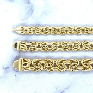 14K Yellow Gold 7.25" 8" Byzantine Bracelet, 6mm 7.2mm 9mm Wide, Textured Bracelet, Real Gold Bracelet, Women Jewelry