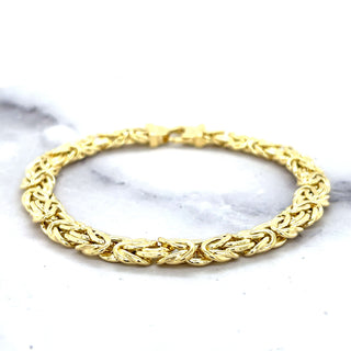 14K Yellow Gold 7.25" 8" Byzantine Bracelet, 6mm 7.2mm 9mm Wide, Textured Bracelet, Real Gold Bracelet, Women Jewelry