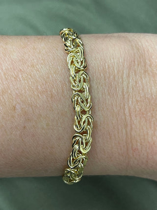 14K Yellow Gold 7.25" 8" Byzantine Bracelet, 6mm 7.2mm 9mm Wide, Textured Bracelet, Real Gold Bracelet, Women Jewelry