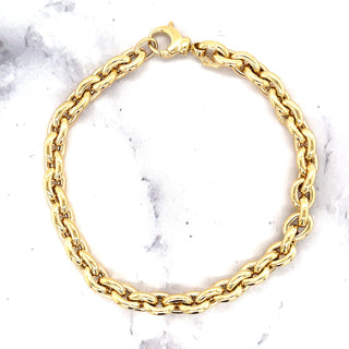 14K Yellow Gold 6.2mm Polished Oval Rolo Link Chain Bracelet, 7.5" Real Gold Bracelet, Trendy Bracelet, Women