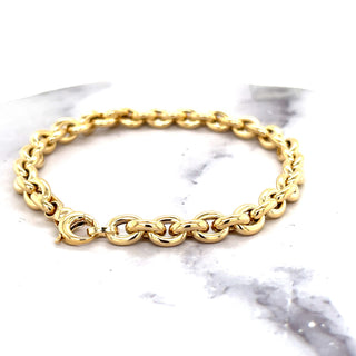 14K Yellow Gold 6.2mm Polished Oval Rolo Link Chain Bracelet, 7.5" Real Gold Bracelet, Trendy Bracelet, Women