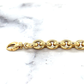 14K Yellow Gold 6.2mm Polished Oval Rolo Link Chain Bracelet, 7.5" Real Gold Bracelet, Trendy Bracelet, Women