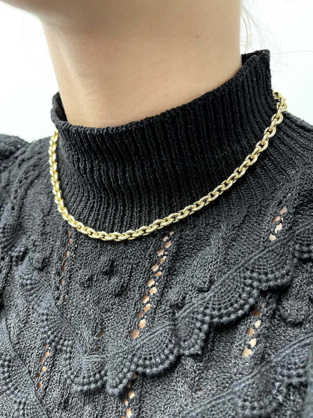 14K Yellow Gold 18" Oval Rolo Link Chain Necklace 6.2mm Wide, Real Gold Chain, Fashion Necklace, Chunky Chain, Women