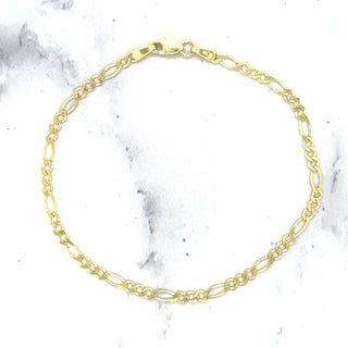 Solid 14K Yellow Gold 2.8mm Figaro Chain Bracelet, 7" Real Gold Bracelet, Figaro Bracelet, Women