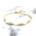 14K Tri-color Gold 9.25 inch Adjustable Polished Bead Friendship Bracelet, Yellow White Rose Gold, Real Gold Bracelet, Women