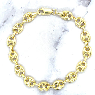 14K Yellow Gold 6" 7" 8.5" Lite Puffed Mariner Bracelet with Lobster Lock, 4.7mm 6.8mm 11mm Wide, Fancy Bracelet, Real Gold Bracelet, Women