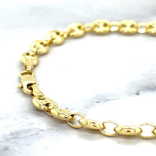 14K Yellow Gold 4.7MM Puffed Mariner Bracelet, 6" 7" Real Gold Bracelet, Gift For Women, Trendy Bracelet, Women Jewelry