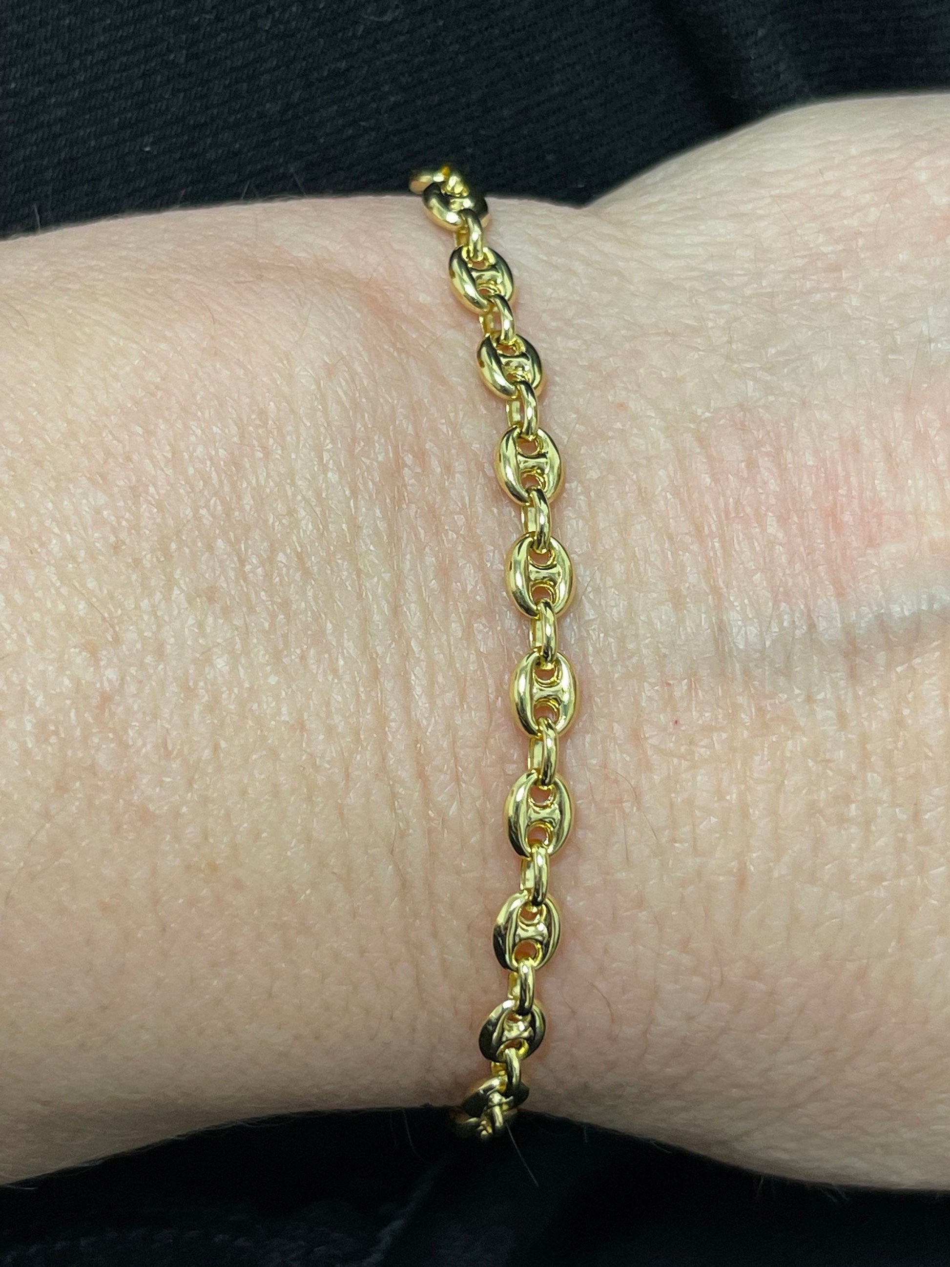 14K Yellow Gold 4.7MM Puffed Mariner Bracelet, 6" 7" Real Gold Bracelet, Gift For Women, Trendy Bracelet, Women Jewelry