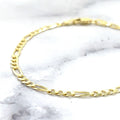 Solid 14K Yellow Gold 3.1mm Figaro Chain Bracelet, 7