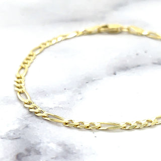 Solid 14K Yellow Gold 3.1mm Figaro Chain Bracelet, 7" Real Gold Bracelet, Solid Gold Bracelet, Women