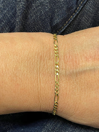 Solid 14K Yellow Gold 3.1mm Figaro Chain Bracelet, 7" Real Gold Bracelet, Solid Gold Bracelet, Women