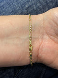 Solid 14K Yellow Gold 3.1mm Figaro Chain Bracelet, 7