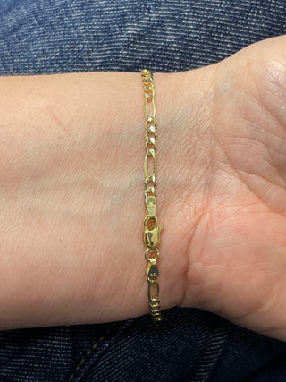 Solid 14K Yellow Gold 3.1mm Figaro Chain Bracelet, 7" Real Gold Bracelet, Solid Gold Bracelet, Women