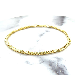 14K Yellow Gold 2.7mm Diamond Cut Lite Round Wheat Chain Bracelet, 7.5" Real Gold Bracelet, Wheat Bracelet, Women