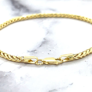 14K Yellow Gold 2.7mm Diamond Cut Lite Round Wheat Chain Bracelet, 7.5" Real Gold Bracelet, Wheat Bracelet, Women