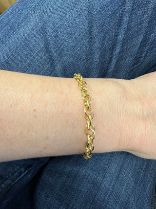 14K Yellow Gold 7.5" Oval Euro Link Chain Bracelet, Real Gold Bracelet, Fashion Bracelet, Women