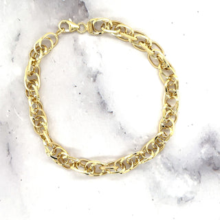 14K Yellow Gold 7.5" Oval Euro Link Chain Bracelet, Real Gold Bracelet, Fashion Bracelet, Women