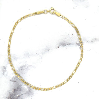 Solid 14K Yellow Gold 1.9mm Figaro Chain Bracelet, 7" Real Gold Bracelet, Gold Figaro Bracelet, Women