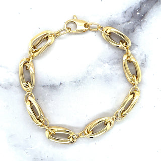 14K Yellow Gold 8mm Polished Double Oval Link Bracelet, 7.5" Real Gold Bracelet, Fancy Bracelet, Fashion Bracelet, Women