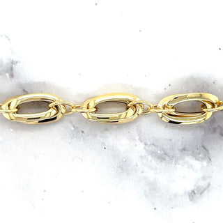 14K Yellow Gold 8mm Polished Double Oval Link Bracelet, 7.5" Real Gold Bracelet, Fancy Bracelet, Fashion Bracelet, Women