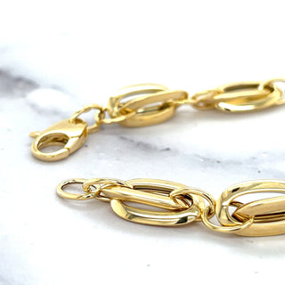 14K Yellow Gold 8mm Polished Double Oval Link Bracelet, 7.5" Real Gold Bracelet, Fancy Bracelet, Fashion Bracelet, Women