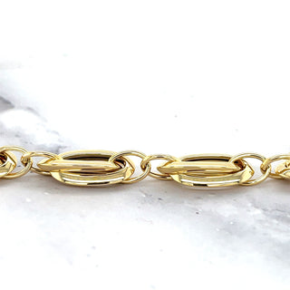 14K Yellow Gold 8mm Polished Double Oval Link Bracelet, 7.5" Real Gold Bracelet, Fancy Bracelet, Fashion Bracelet, Women