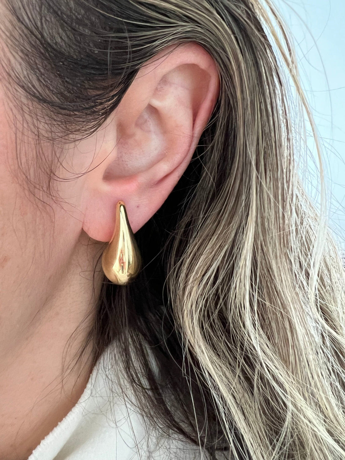 14k Yellow Gold Large Teardrop Earrings, Chunky Dome Bottega Style, Real Gold Studs for Women - Trendy Jewelry