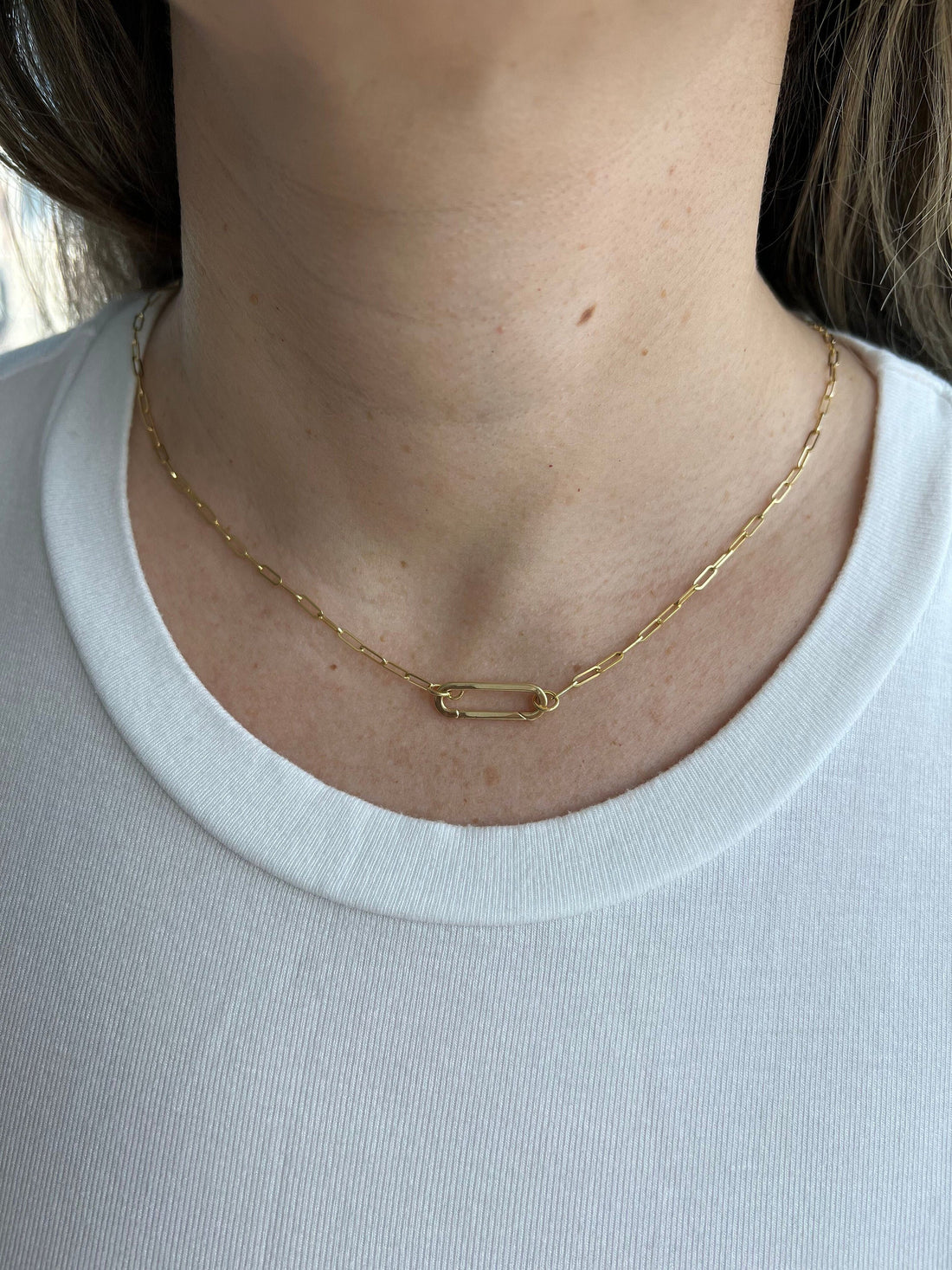 14K Yellow Push-lock Paperclip Necklace, 18", Fancy Paperclip Chain, Push Lock Chain, Real Gold Necklace, Women