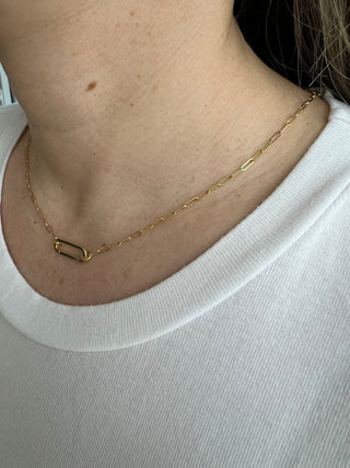 14K Yellow Push-lock Paperclip Necklace, 18", Fancy Paperclip Chain, Push Lock Chain, Real Gold Necklace, Women