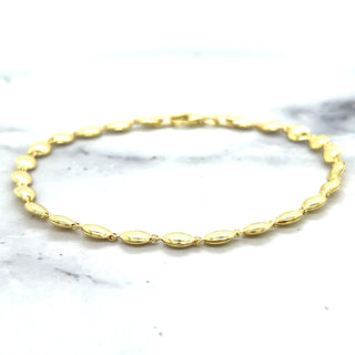 14K Yellow Gold 7" Pebble Bead Fancy Bracelet, 4mm wide, Trendy Bracelet, Real Gold, Women