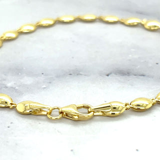 14K Yellow Gold 7" Pebble Bead Fancy Bracelet, 4mm wide, Trendy Bracelet, Real Gold, Women