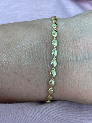 14K Yellow Gold 7" Pebble Bead Fancy Bracelet, 4mm wide, Trendy Bracelet, Real Gold, Women