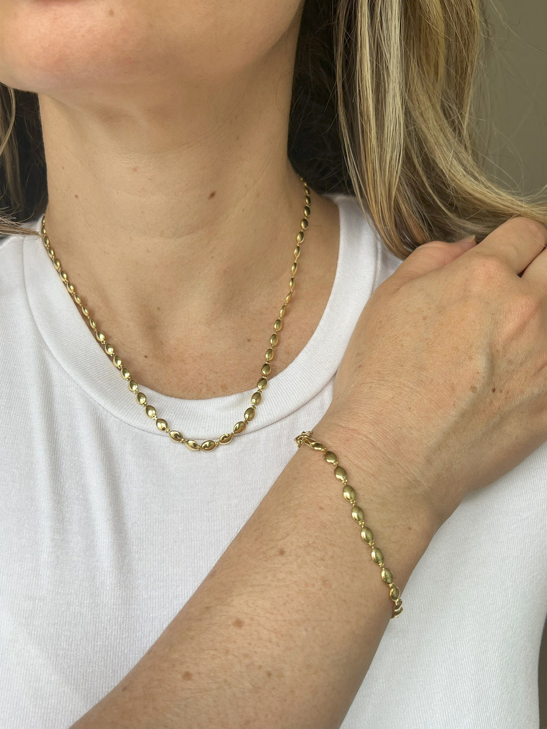 14K Gold 18" Pebble Bead Fancy Chain with Lobster claw Clasp, 4mm Wide, Real Gold Necklace, Women