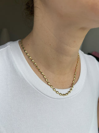 14K Gold 18" Pebble Bead Fancy Chain with Lobster claw Clasp, 4mm Wide, Real Gold Necklace, Women