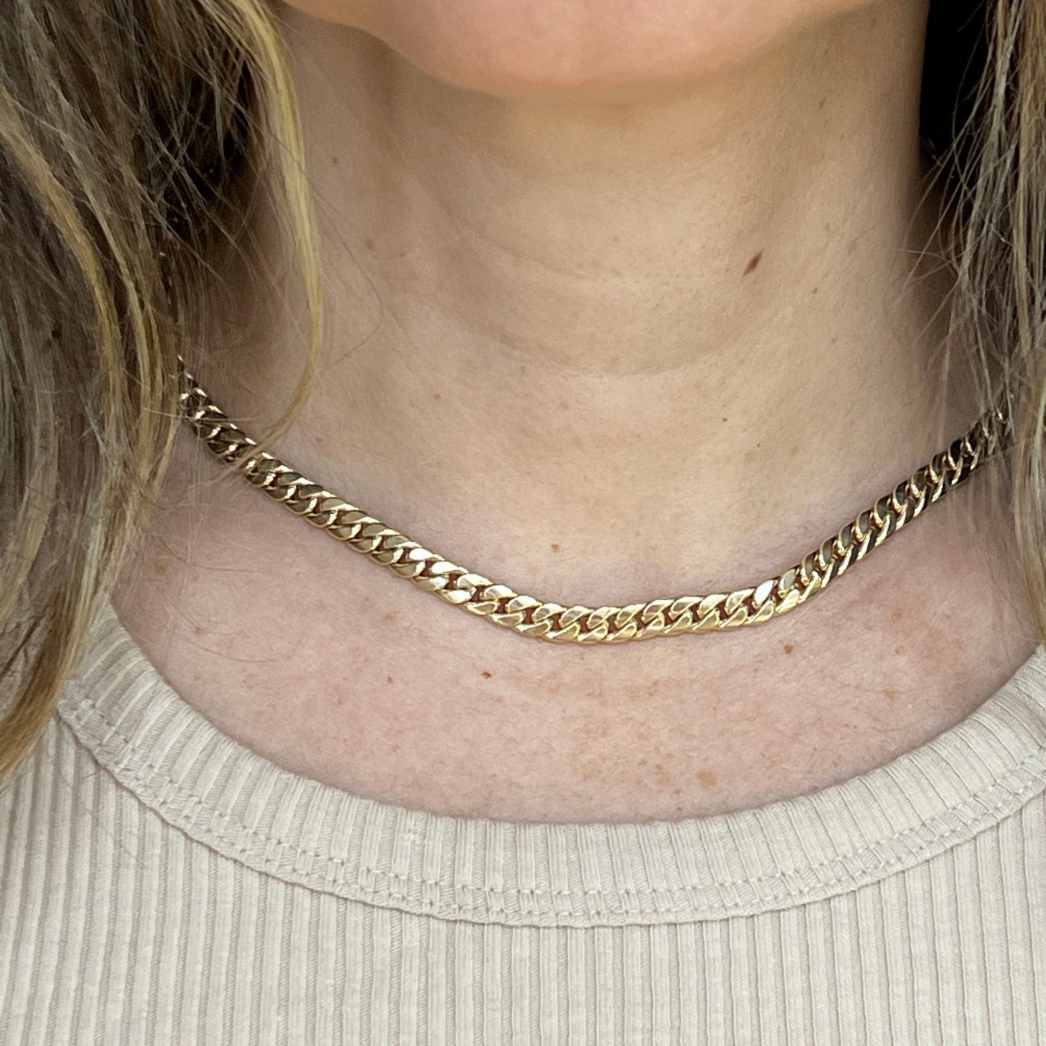 14K Yellow Gold Classic Miami Cuban Link 14" - 16" Adjustable Chain, 6.0mm Wide, Curb Chain, Choker, Women